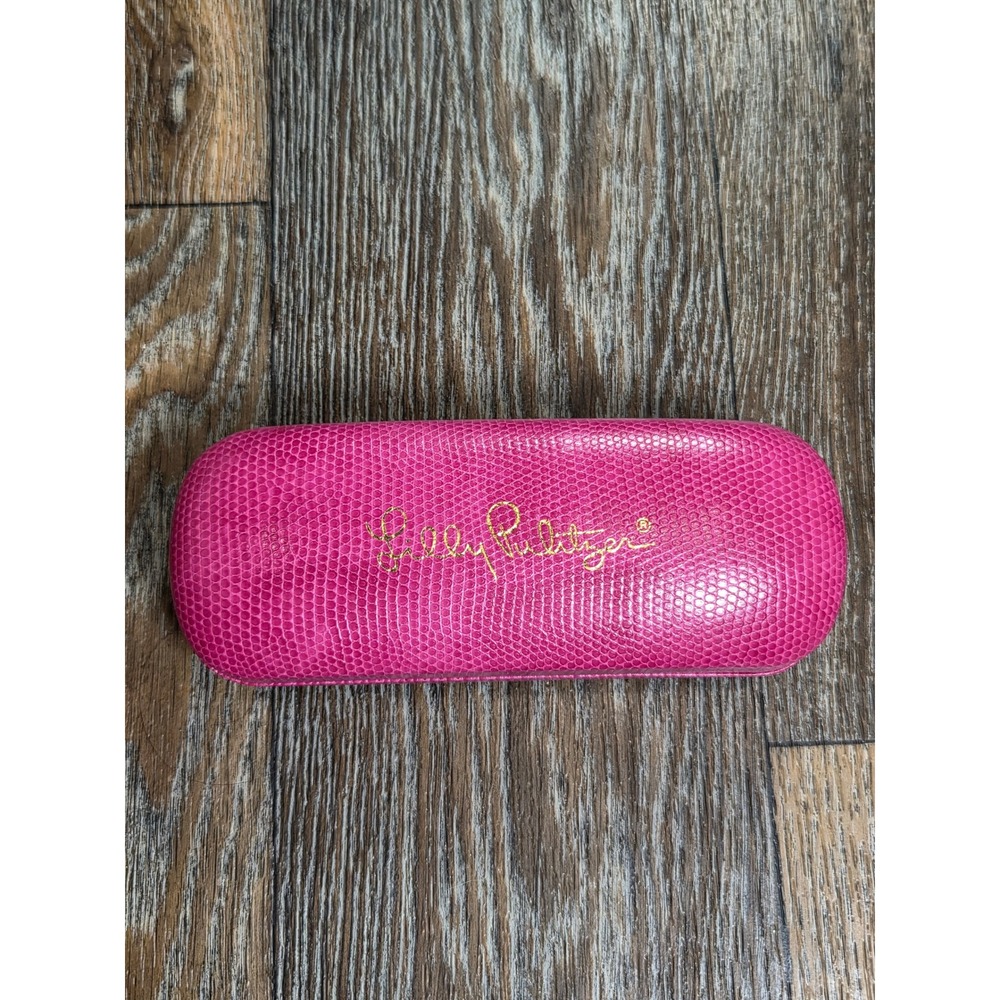 Lilly Pulitzer Pink Faux Lizard Hard Shell Eyeglass Sunglasses Case Gold Logo